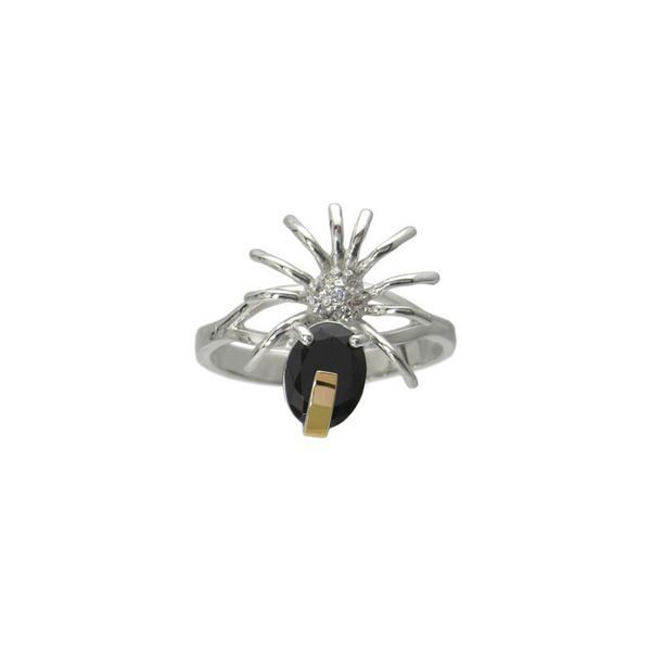 Серебряное кольцо Паучок с золотой вставкой и черным фианитом 090к - 15.5 090к фото