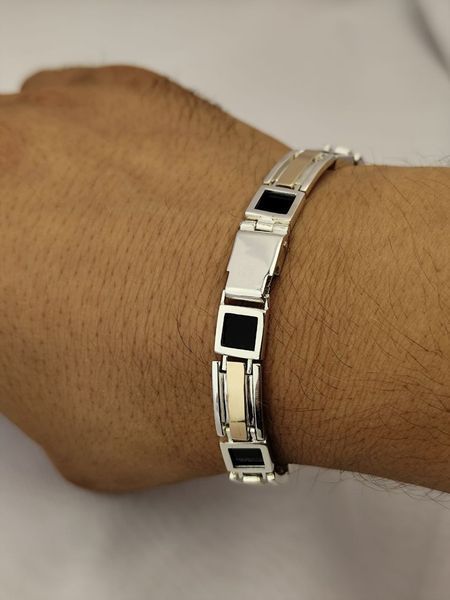 Серебряный мужской браслет Фараон с золотыми вставками и Черным Ониксом 060бр 060/15бр фото