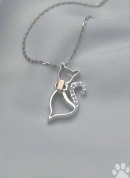 Серебряное колье &laquo;Кошечка с блеском&raquo; с фианитами и золотом 375 пробы 439кольє фото