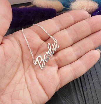 Серебряное колье с надписью Barbie,серебряное слово Barbie на цепочке,подвеска со словом Barbie VL-52 фото