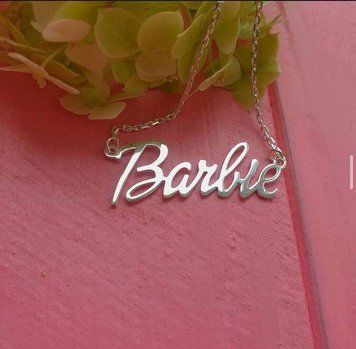 Серебряное колье с надписью Barbie,серебряное слово Barbie на цепочке,подвеска со словом Barbie VL-54 фото