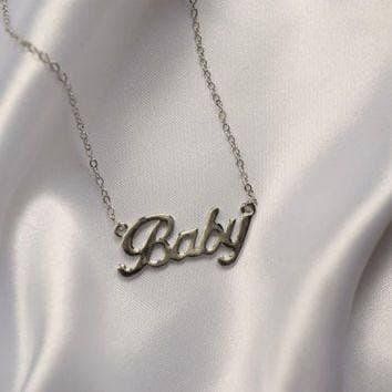 Серебряное колье с надписью BABY ,серебряное слово BABY на цепочке,подвеска со словом BABY VL-55 фото