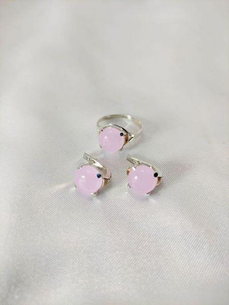 Серебряный набор Ирис с золотыми вставками и Розовым Кварцем 061-10 061-10 фото
