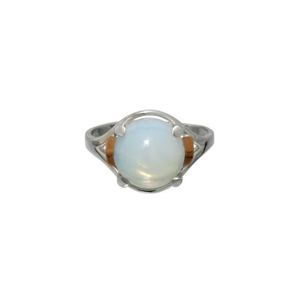 Серебряное кольцо Ирис с золотыми вставками и Лунным Камнем 061к-01 061к-01 фото