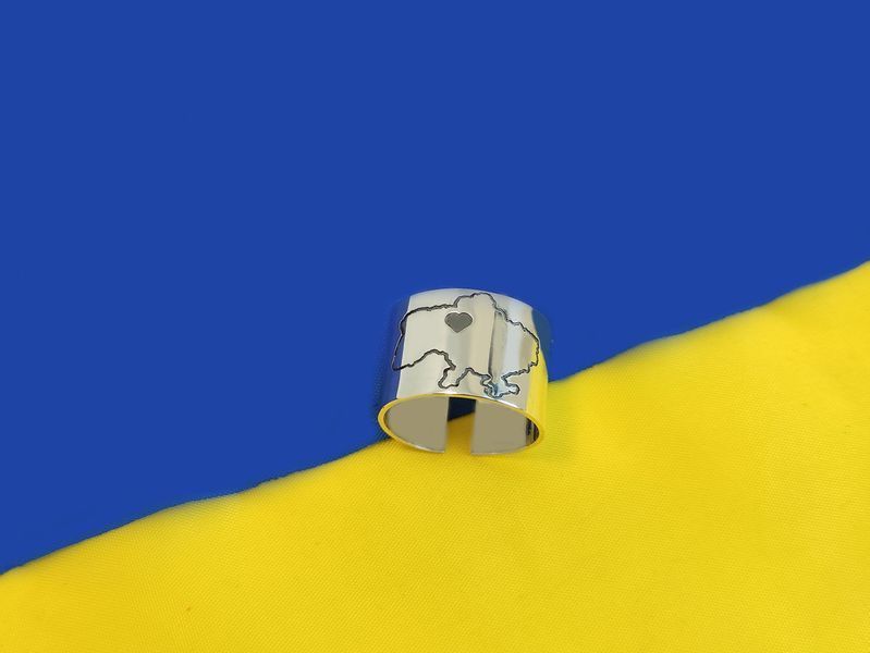 Срібна каблучка Широка карта України 004 004 фото