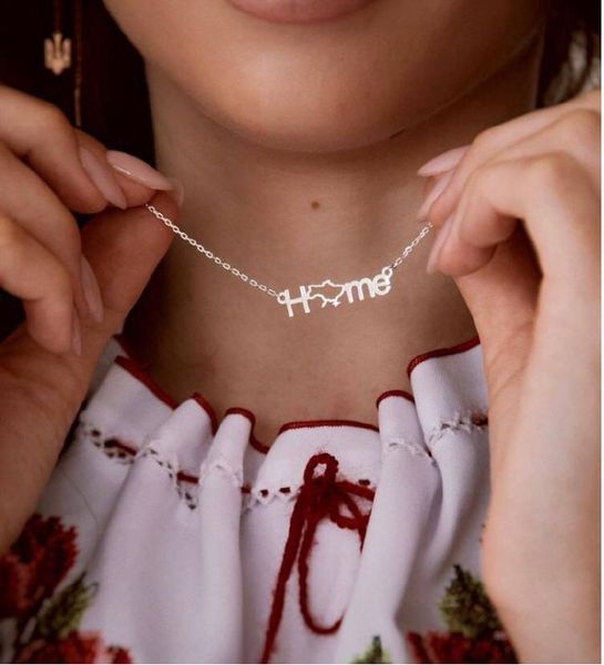 Патріотична підвіска Home кулон зі срібла 925 проби Срібний ланцюжок Home мапа України VL-091521 фото